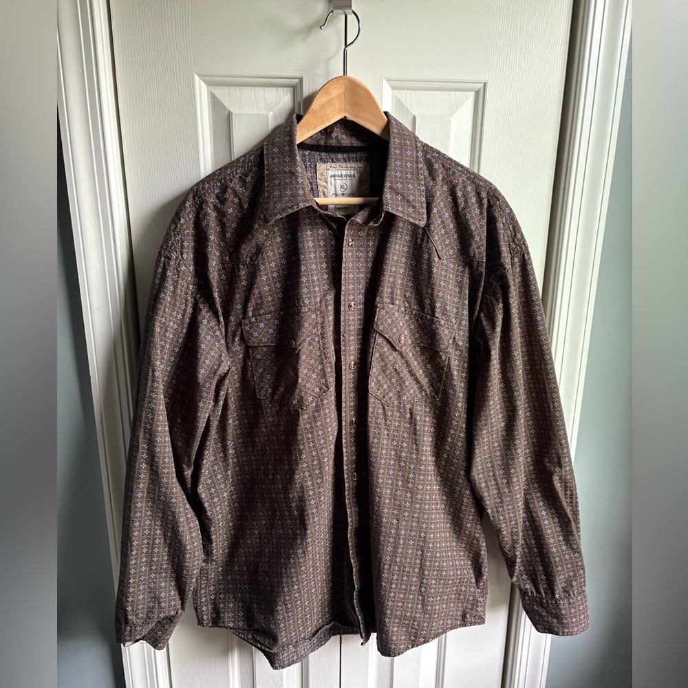 Rough Stock Mens Panhandle Slim Western Pearl Snap Long Sleeve Button Down XL
